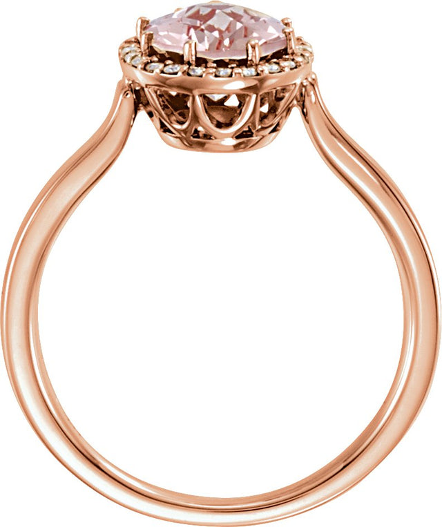 14K Gold Oval Natural Pink Morganite & Natural Diamond Halo-Style Ring – 9x7mm - view 2