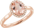 14K Gold Oval Natural Pink Morganite & Natural Diamond Halo-Style Ring – 9x7mm