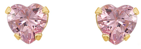 14K Gold Pink Cubic Zirconia Heart Snap-In Youth Stud Earrings - view 2