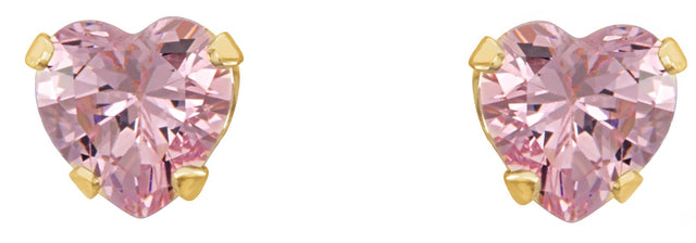 14K Gold Pink Cubic Zirconia Heart Snap-In Youth Stud Earrings - view 2