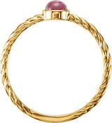14K Gold Round Natural Pink Tourmaline Bezel-Set Rope Ring - Yellow Gold - view 2