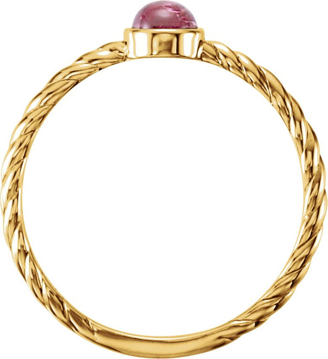 14K Gold Round Natural Pink Tourmaline Bezel-Set Rope Ring - Yellow Gold - view 2