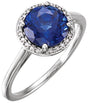 14K Gold Round Lab-Grown Blue Sapphire & Natural Diamond Halo-Style Ring - White Gold
