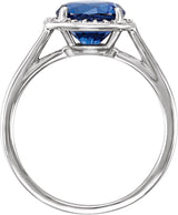 14K Gold Round Lab-Grown Blue Sapphire & Natural Diamond Halo-Style Ring - White Gold - view 2