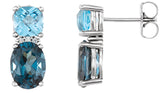 Platinum Oval Natural London Blue Topaz & Natural Swiss Blue Topaz & Natural Diamond Multi-Shape Earrings