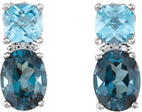 Platinum Oval Natural London Blue Topaz & Natural Swiss Blue Topaz & Natural Diamond Multi-Shape Earrings - view 2