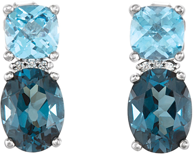 Platinum Oval Natural London Blue Topaz & Natural Swiss Blue Topaz & Natural Diamond Multi-Shape Earrings - view 2