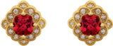 14K Gold Lab-Grown Ruby & Natural Diamond Cushion 4-Prong Vintage-Inspired Earrings - Yellow Gold - view 2