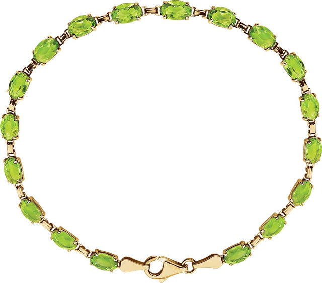 14K Gold Oval Natural Peridot Line Bracelet