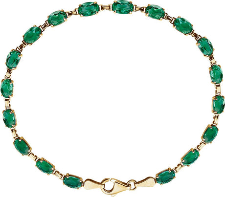 14K Gold Oval Lab-Grown Emerald Line Bracelet