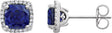 14K Gold Cushion Lab-Grown Blue Sapphire & Natural Diamond Round 4-Prong Halo-Style Earrings