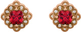 14K Gold Lab-Grown Ruby & Natural Diamond Cushion 4-Prong Vintage-Inspired Earrings - Rose Gold - view 2