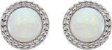 Platinum Round Natural White Opal Cabochon Bezel-Set Leaf Earrings - view 2