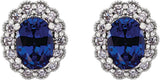 14K Gold Lab-Grown Blue Sapphire & Natural Diamond Oval 4-Prong Halo-Style Earrings - White Gold - view 2