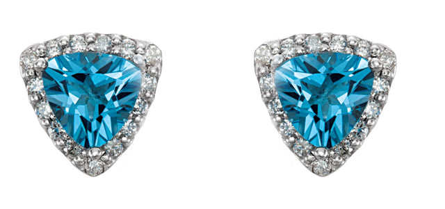 14K Gold Trillion Natural Swiss Blue Topaz & Natural Diamond Halo-Style Earrings – 5x5mm - White Gold - view 2