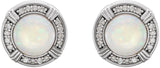 Platinum Round Natural White Opal & Natural Diamond Bezel-Set Halo-Style Earrings - view 2