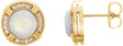 14K Gold Round Natural White Opal & Natural Diamond Bezel-Set Halo-Style Earrings - Yellow Gold