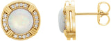 14K Gold Round Natural White Opal & Natural Diamond Bezel-Set Halo-Style Earrings - Yellow Gold