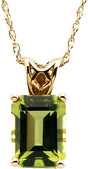 14K Gold Emerald Natural Peridot Solitaire Necklace – 8x6mm