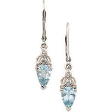 14K Gold Pear Natural Aquamarine & Natural Diamond Vintage-Inspired Earrings - view 2