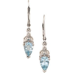 14K Gold Pear Natural Aquamarine & Natural Diamond Vintage-Inspired Earrings - view 2
