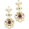 14K Gold Round Natural Ruby Accented Cabochon Earring