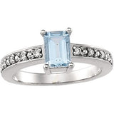 14K Gold Emerald Natural Aquamarine & Natural Diamond Accented Ring