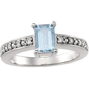14K Gold Emerald Natural Aquamarine & Natural Diamond Accented Ring