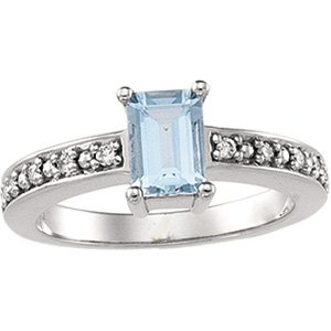 14K Gold Emerald Natural Aquamarine & Natural Diamond Accented Ring