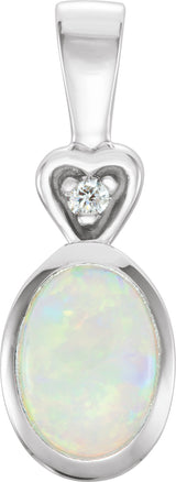 14K Gold Oval Natural White Opal & Natural Diamond Accented Pendant – 0.02 CTW - view 2