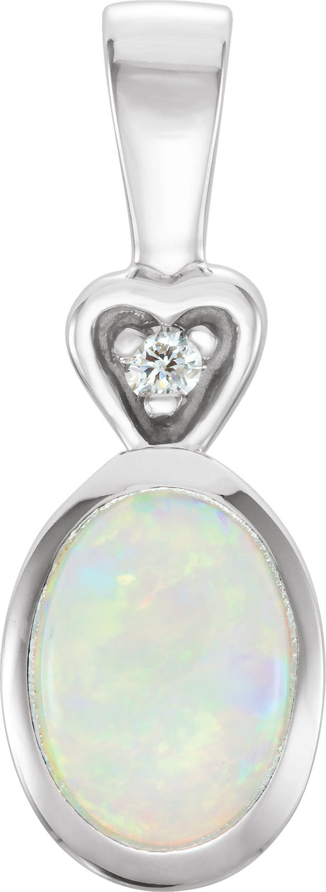 14K Gold Oval Natural White Opal & Natural Diamond Accented Pendant – 0.02 CTW - view 2