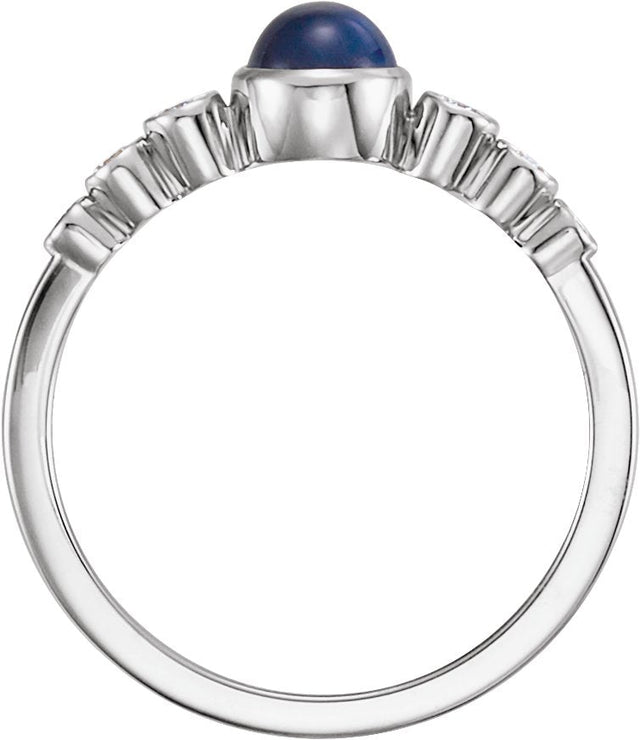 14K Gold Round Natural Blue Sapphire & Natural Diamond Bezel-Set Ring – 5mm Stones - White Gold - view 2