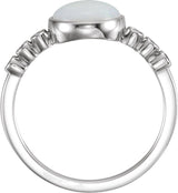 14K Gold Round Natural White Opal & Natural Diamond Bezel-Set Ring - White Gold - view 2