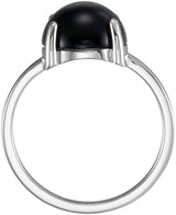 14K Gold Oval Natural Black Onyx Cabochon Solitaire Ring - White Gold - view 2
