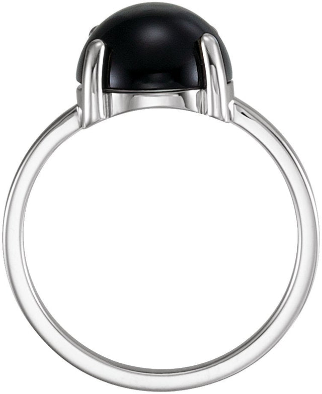 14K Gold Oval Natural Black Onyx Cabochon Solitaire Ring - White Gold - view 2