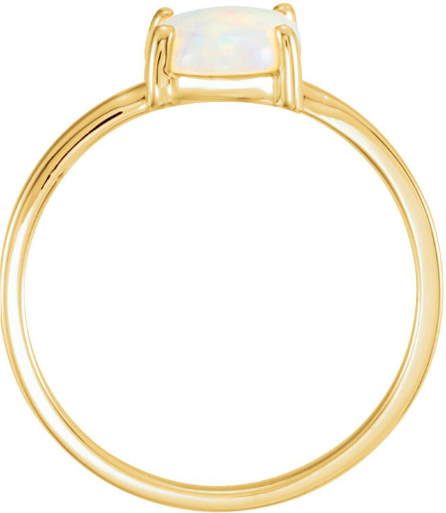 14K Gold Oval Natural White Opal Cabochon Solitaire Ring - Yellow Gold - view 2