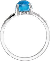 14K Gold Oval Natural Swiss Blue Topaz Cabochon Solitaire Ring - White Gold - view 2