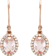 14K Gold Oval Natural Pink Morganite & Natural Diamond Halo-Style Earrings – 7x5mm - view 2