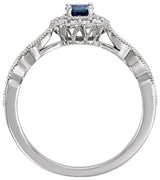Platinum Round Natural Blue Sapphire & Natural Diamond Halo-Style Ring - view 2