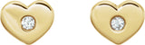 14K Gold Round Natural Diamond Heart Earrings – 2mm Stones - Yellow Gold - view 4