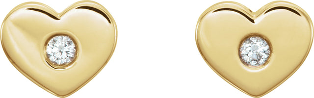 14K Gold Round Natural Diamond Heart Earrings – 2mm Stones - Yellow Gold - view 4