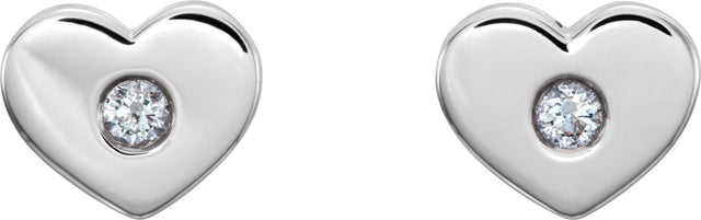 14K Gold Round Natural Diamond Heart Earrings – 2mm Stones - White Gold - view 4