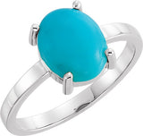 14K Gold Oval Natural Turquoise Cabochon Solitaire Ring - White Gold