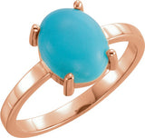 14K Gold Oval Natural Turquoise Cabochon Solitaire Ring - Rose Gold