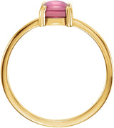 14K Gold Round Natural Pink Tourmaline Cabochon Solitaire Ring - Yellow Gold - view 2