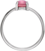 14K Gold Round Natural Pink Tourmaline Cabochon Solitaire Ring - White Gold - view 2