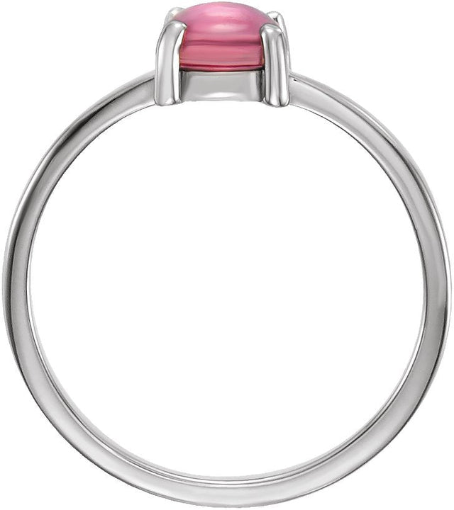 14K Gold Round Natural Pink Tourmaline Cabochon Solitaire Ring - White Gold - view 2