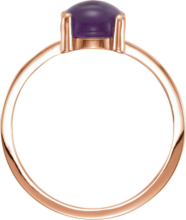 14K Gold Round Natural Amethyst Cabochon Solitaire Ring - Rose Gold - view 2