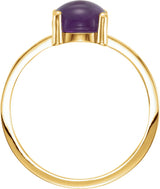 14K Gold Round Natural Amethyst Cabochon Solitaire Ring - Yellow Gold - view 2