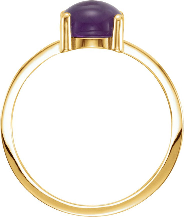 14K Gold Round Natural Amethyst Cabochon Solitaire Ring - Yellow Gold - view 2